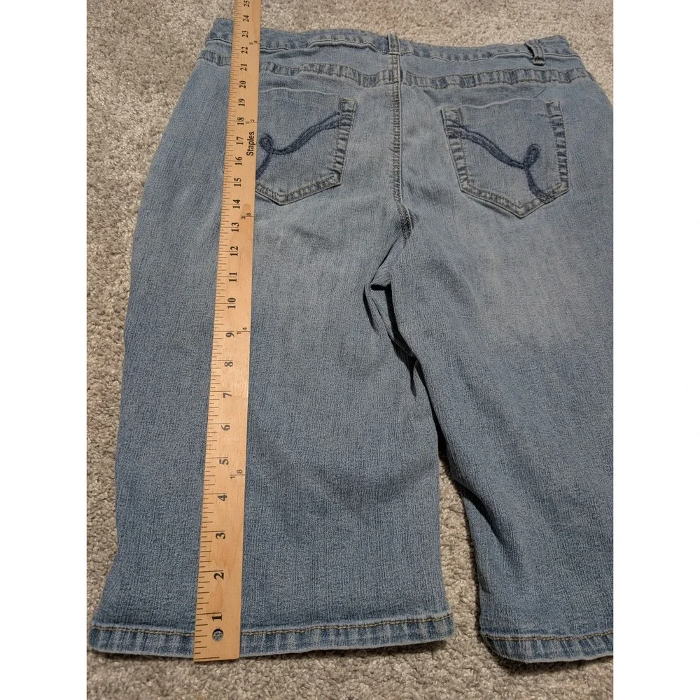 Denim‎ Shorts Womens 14 Blue Bermuda Long Inseam Stretch Embroidered Fashion Bug